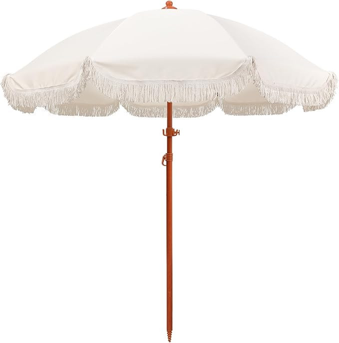 Jihfmo 7.3ft Boho Beach Umbrella with Integrated Sand Anchor & Reinforced 8mm Ribs – Heavy Duty... | Amazon (US)