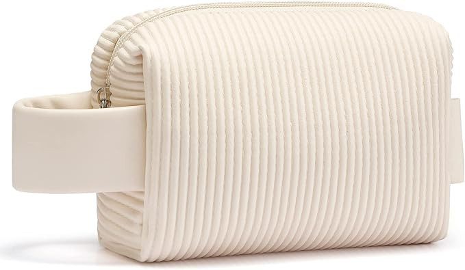 LIYSOCA Small Makeup Bag PU Striped Leather Portable Travel Pouch,Waterproof Cosmetic Pouch with ... | Amazon (US)