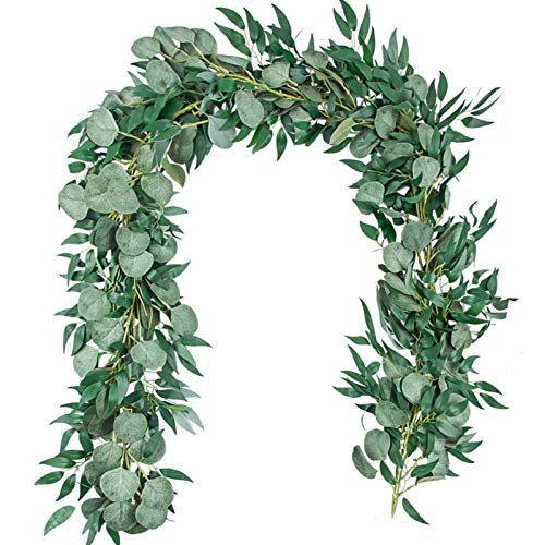 Supla 2 Separate 5.9' L/Pcs Faux Silver Dollar Eucalyptus and Willow Vines Twigs Leaves Garland Stri | Amazon (US)