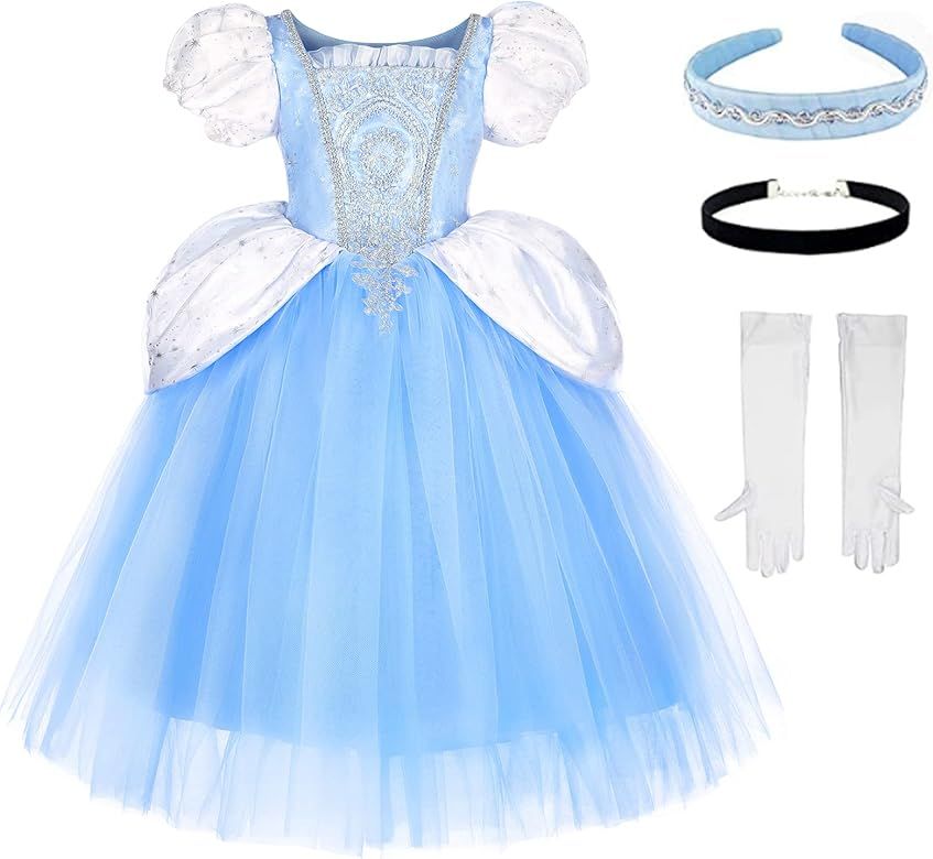 TYHTYM Deluxe Princess Costumes Little Girls Dress Kids Fancy Gown Cosplay Halloween Party | Amazon (US)