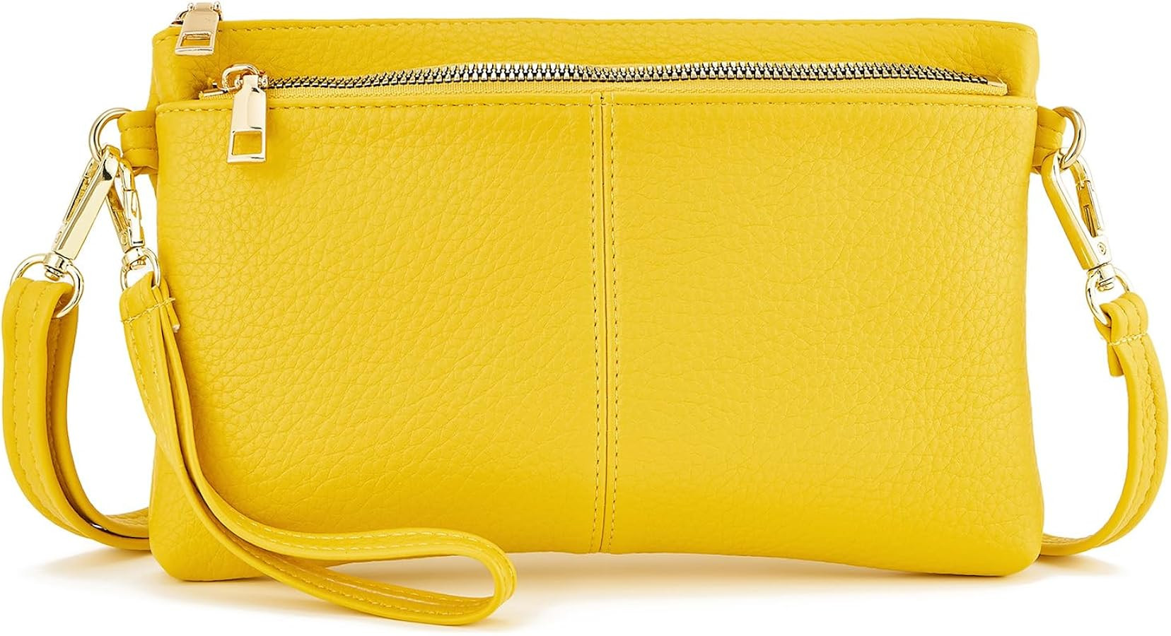 Triple Zip Small Crossbody Bag Lightweight Purses Vegan Leather Wristlet Clutch, Includes Adjusta... | Amazon (US)