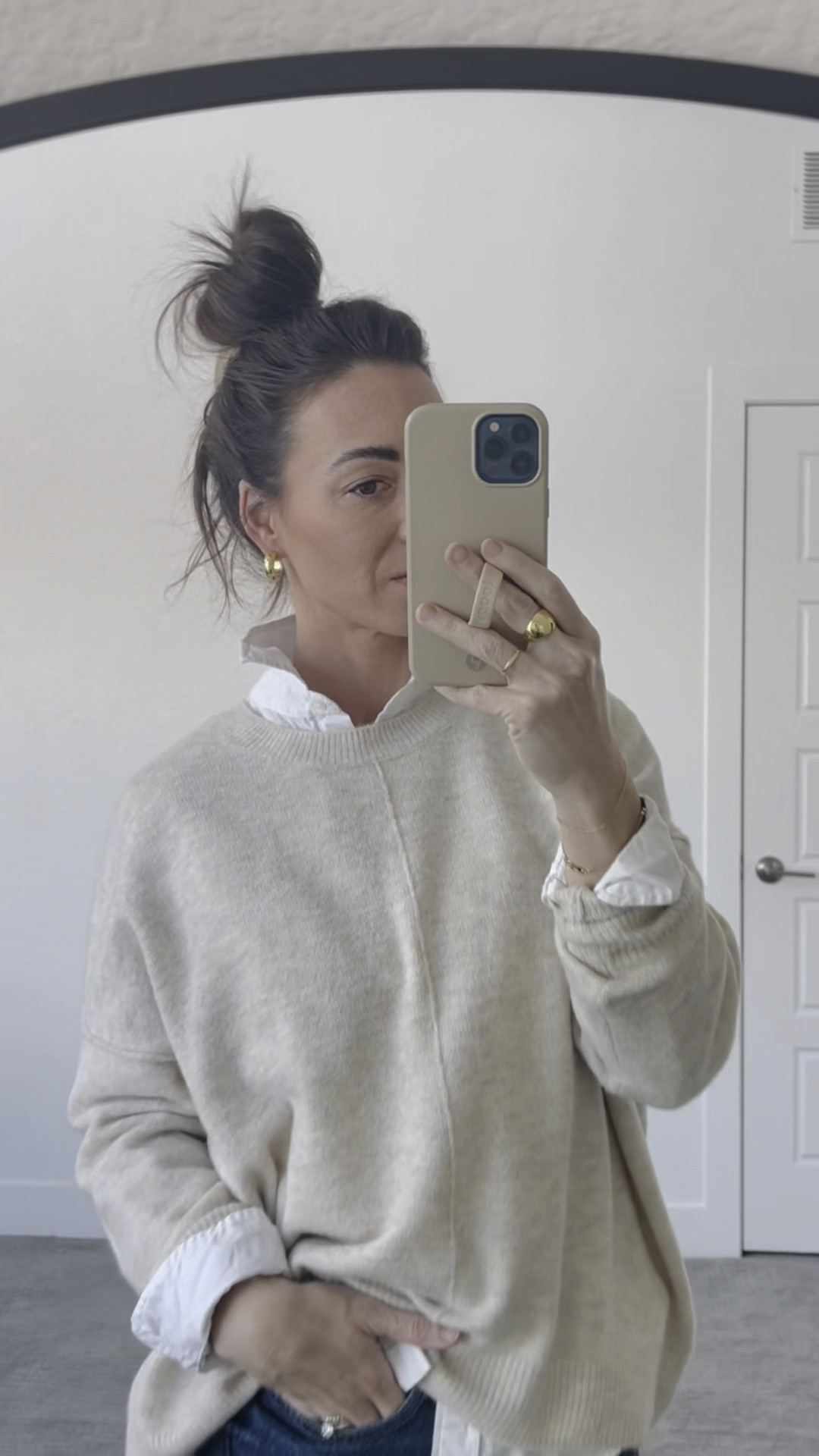 Easy ways to elevate an outfit 

- add a layer 👉 a button down, a crew neck t-shirt, another sweater, etc 👉 almost anything will do! This creates dimension and visual interest, and takes the outfit from “thrown together” to “styled”

- strike a balance 👉 I paired sneakers with a nicer sweater and button down 👉 you don’t need to be all comfy OR all fancy… you can be both at the same time!

- focus on your sleeves 👉 you can cuff, roll, or push them up - and don’t forget the hair tie trick to effortlessly hold them in place 

- last but not least… ACCESSORIZE 👉 jewelry is the simplest way to up-level your look; layer necklaces, add a chunky hoop earring, stack rings or add a statement piece but don’t forget that bags, scarves, belts, and hats all help as well!

Oh yeah… and don’t be afraid to pop your collar! Don’t think too hard, just do it, and thank me later 😘

#LTKVideo #LTKfindsunder50 #LTKstyletip