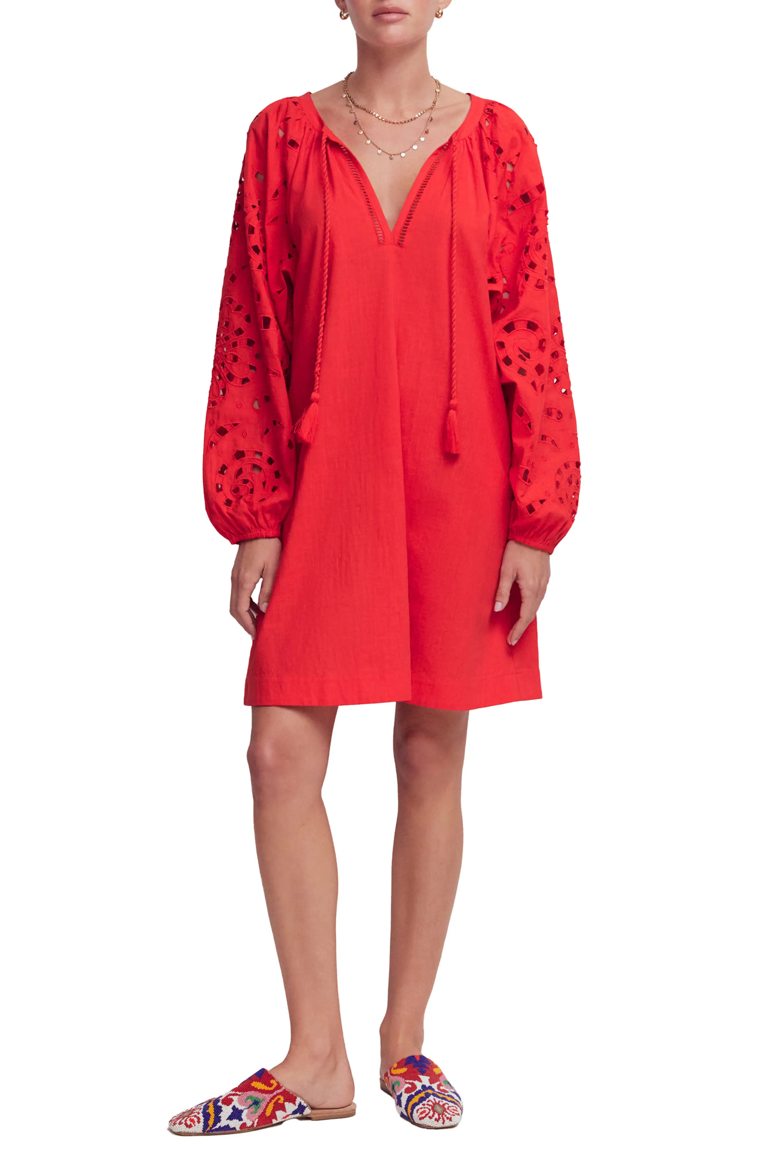 Boden Embroidered Long Sleeve Cotton Caftan (Women) | Nordstrom | Nordstrom