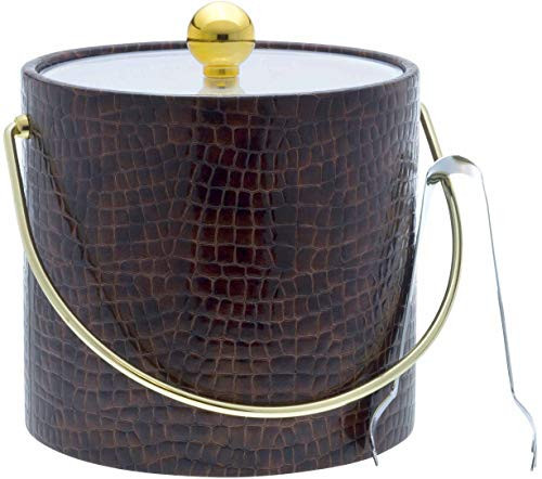 Hand Made In USA Truffle Brown Crocodile Pattern Double Walled 3-Quart Insulated Ice Bucket With Ice Tongs (Leatherette Collection) | Amazon (US)