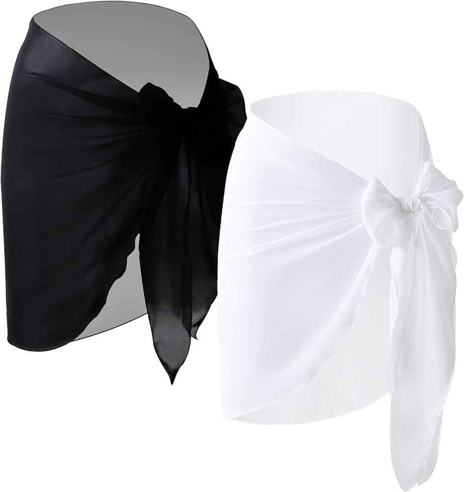 NZAW 2 Pieces Beach Sarong Coverups for Women Chiffon Bathing Suit Wrap Skirt for Swimsuit | Amazon (US)