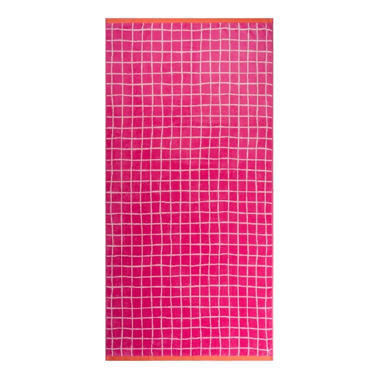 Mainstays Summer Vibes Cotton-Blend Beach Towel, 72 x 36 in, Checkered Magenta | Walmart (US)