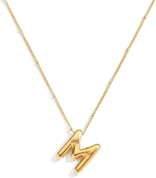 Puffy Initial Necklace for Women Balloon Letter Alphabet Pendant Dainty Personalized Name 18K Gol... | Amazon (US)