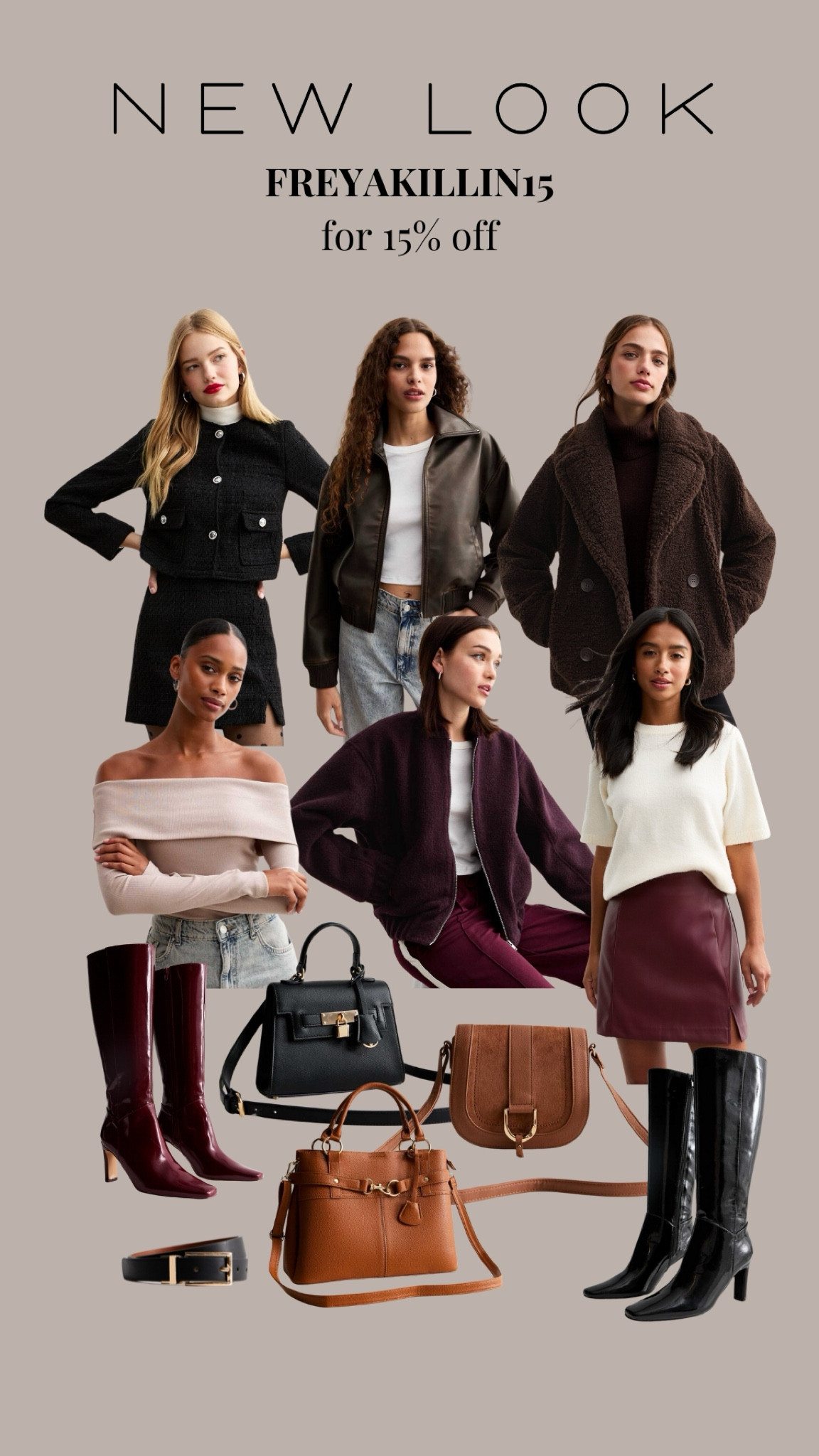 Get 15% off autumn wardrobe pieces at New Look with my code FREYAKILLIN15! We’re talking lots of burgundy and chocolate brown, faux leather jackets and teddy coats, collarless jackets, cherry red boots, tote bags and more!

#LTKautumn #LTKstyletip #LTKsale