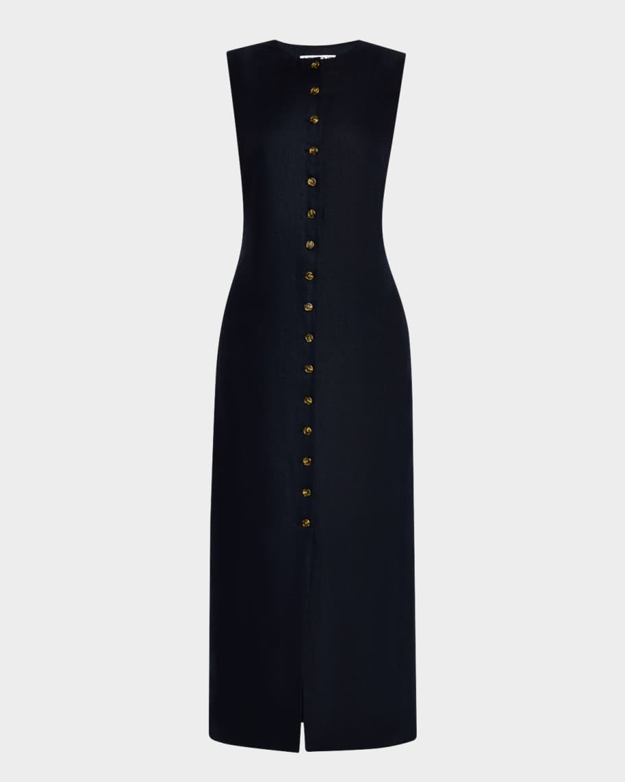 Sleeveless Button-Down Linen Midi Dress | Neiman Marcus