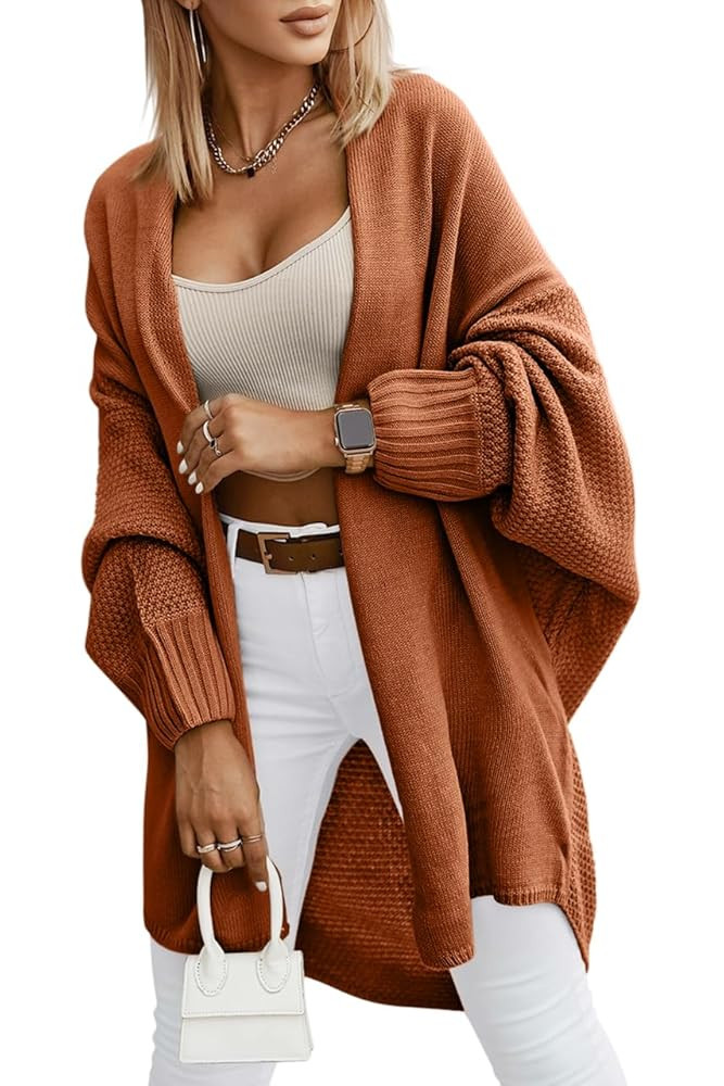 Miladusa Oversized Cardigans for Women Fall 2025 Trendy Open Front Batwing Sleeve Long Cardigan S... | Amazon (US)