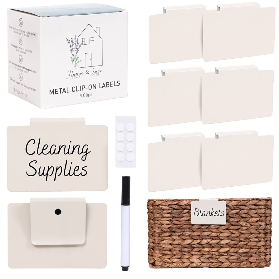 Hygge & Sage: Metal Non-Slip Basket Labels Clip On for Storage Bins, or Wire Racks | Includes 8 L... | Amazon (US)