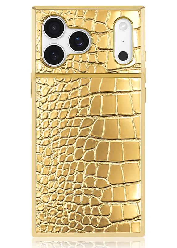 Elite Collection - SQUARE\u00ae Gilded Gold Faux Croc iPhone Case | FLAUNT