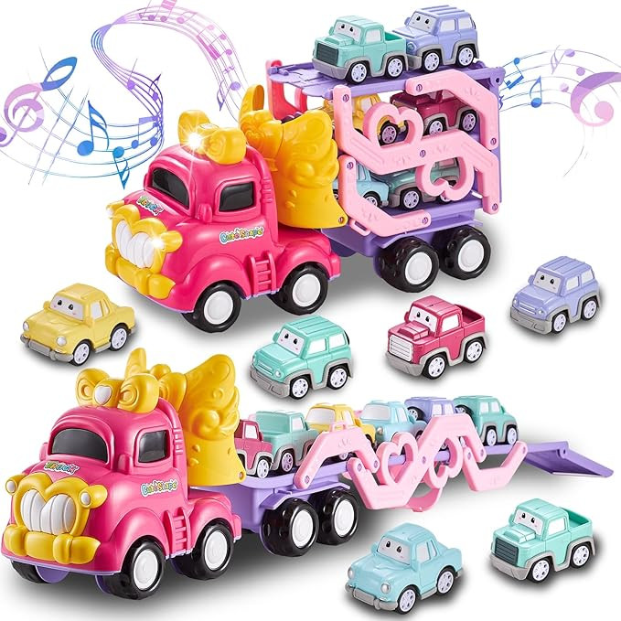 Sciencow Toddler Car Toys for 1 2 3 4 5 Year Old Girl | 7-in-1 Pink Princess Foldable Transport C... | Amazon (US)