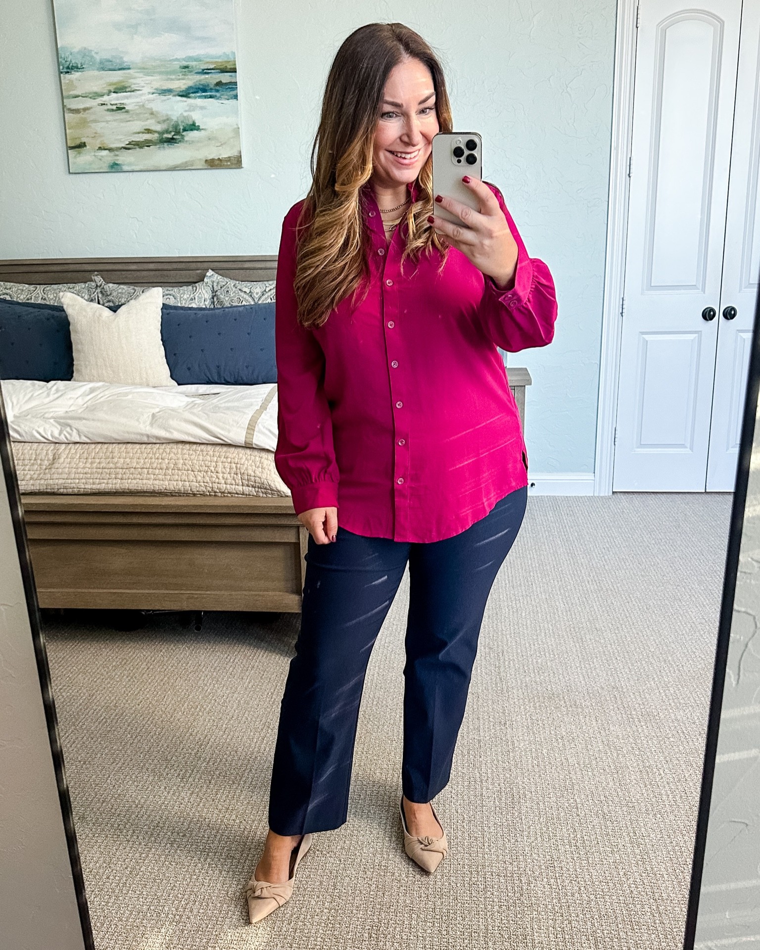Chicos pink tunic blouse and navy pull on Bridget pants 

Blouse size down, 8 // pants tts 12 petite (2P)

#LTKcurves #LTKSeasonal #LTKworkwear