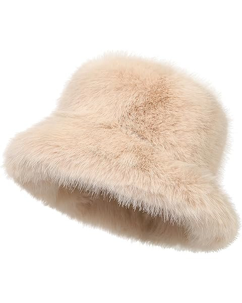 LA CARRIE Women's Fuzzy Wide Brim Faux Fur Bucket Hat Winter Warmer Fisherman Cap | Amazon (US)