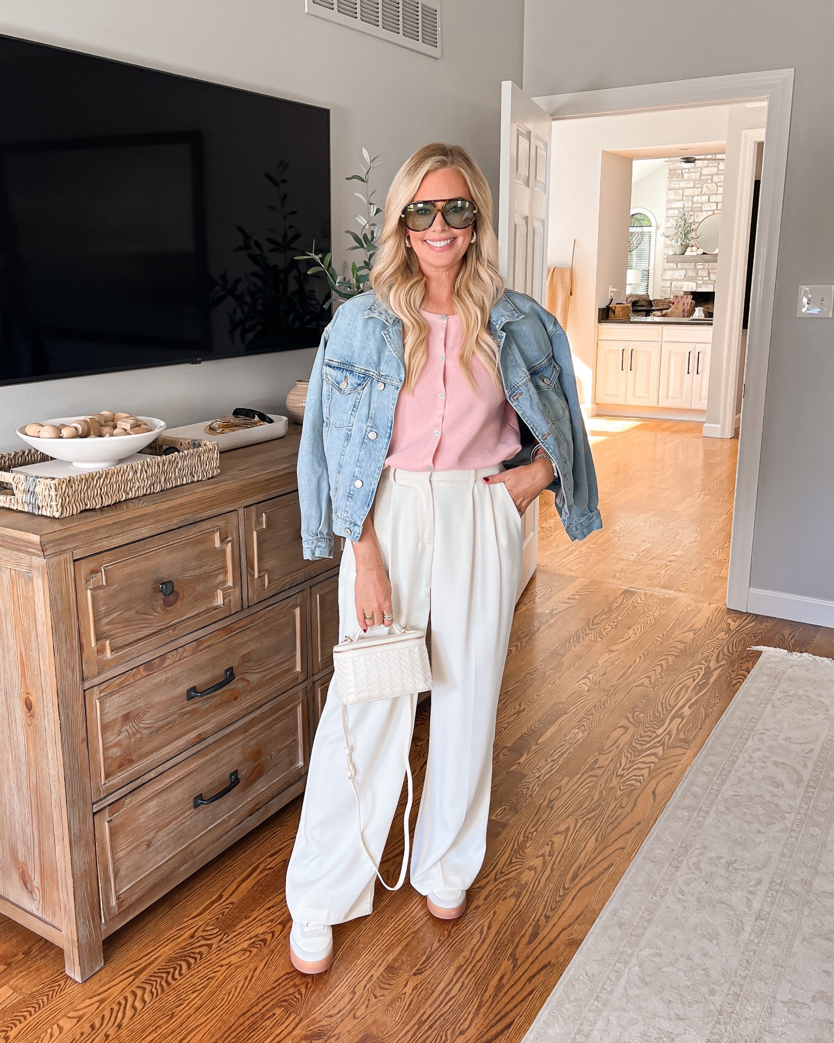 Spring OOTD 🌸 Wearing a small in the jacket & sweater and a small long in the trousers - everything fits true to size. I’m 5’6 for reference.

#LTKgrwm #LTKSeasonal #LTKootd