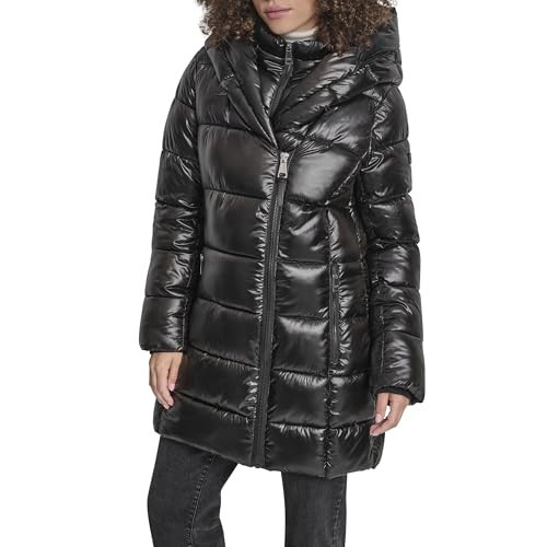 DKNY Women's Shine Puffer Coat with Bib and Shawl Collar – Winter Jacket, Black, XL | Amazon (US)