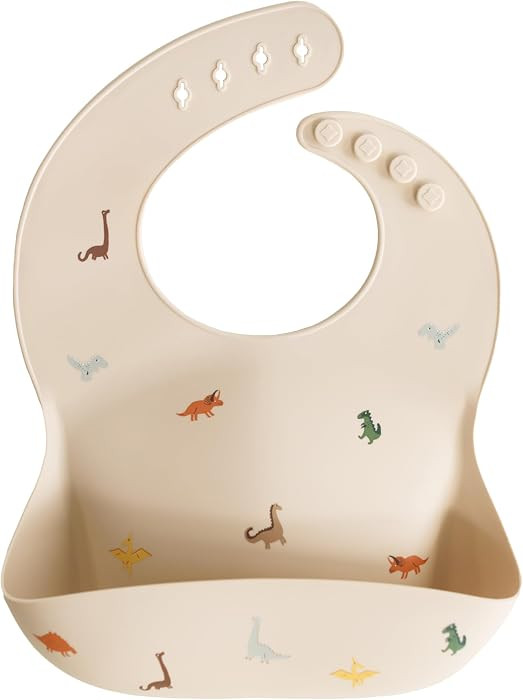 mushie Silicone Baby Bib | Adjustable Fit Waterproof Bibs (Dinosaurs) | Amazon (US)