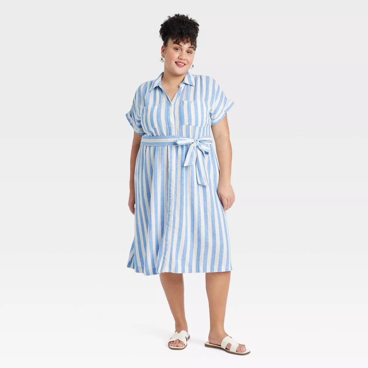 Women's Short Sleeve Tie-Front Midi Shirtdress - Ava & Viv™ | Target