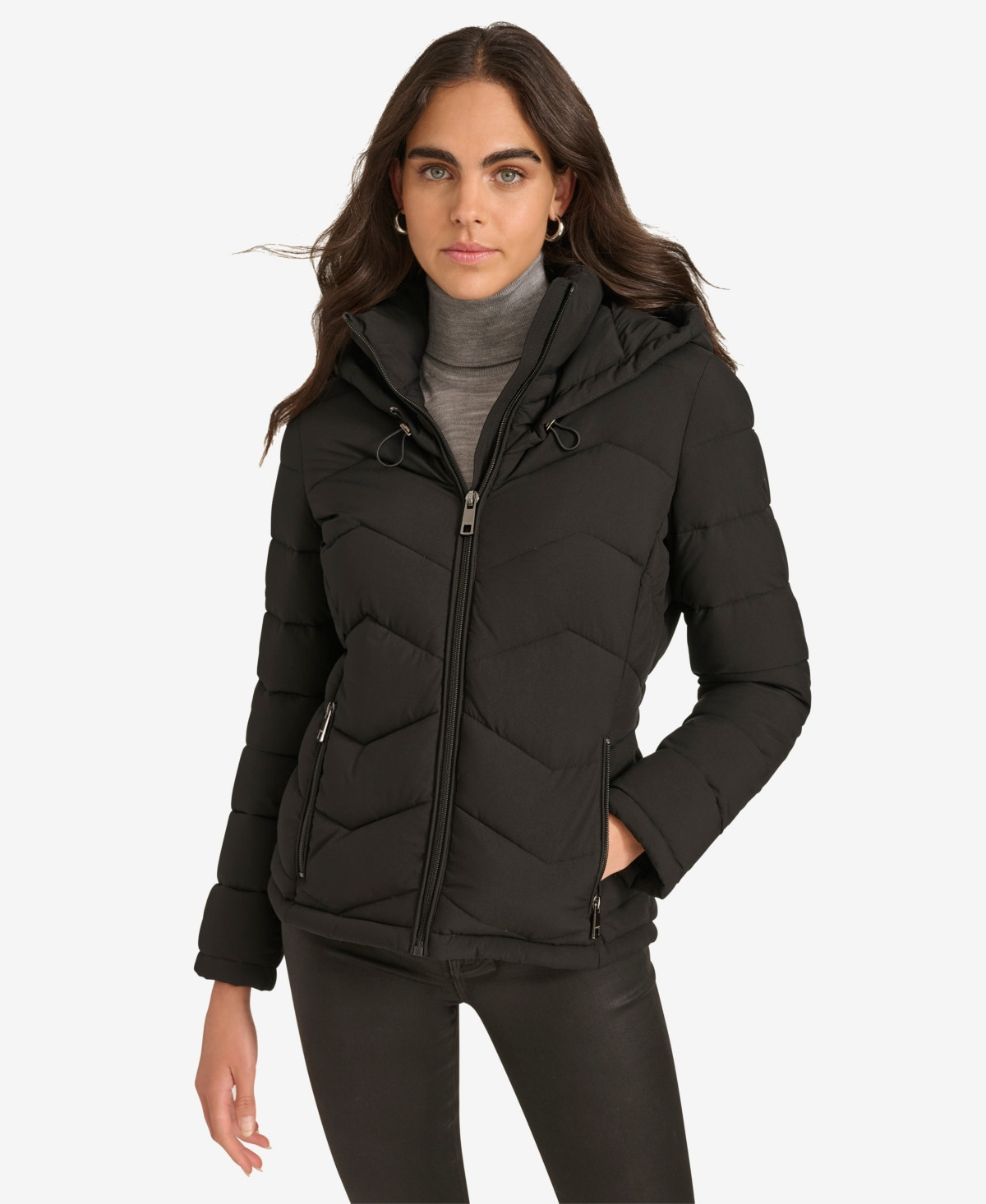 Calvin Klein Women's Short Zip-Up Hooded Puffer Jacket - Black | Macy's