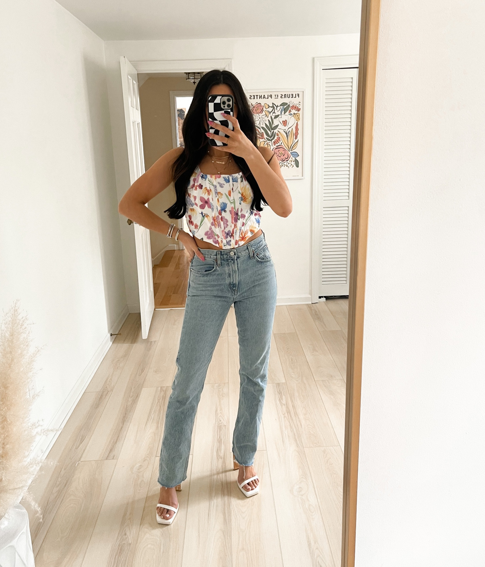 Amazon floral corset; runs TTS (I wear a size 2-4) and the most flattering high waisted denim straight leg jeans #springoutfit #brunch #girlsbrunchoutfit #datenight 

#LTKstyletip #LTKFind #LTKunder50
