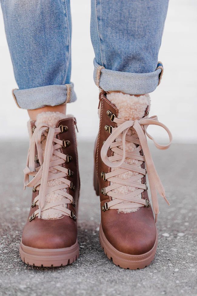 Tami Brown Fleece Lace Up Booties | The Pink Lily Boutique