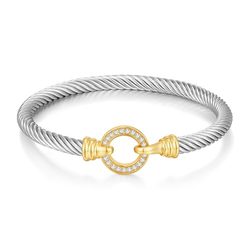WOWORAMA Twisted Cable Wire Cuff Bracelets for Women Two Tone Gold Silver Cuff Bracelet Unisex Mi... | Amazon (US)
