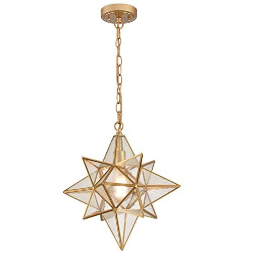 TENGIANTS Moravian Star Pendant Lights Gold Finish Hanging Lights Seeded Glass Shade 16 Inches Pe... | Amazon (US)