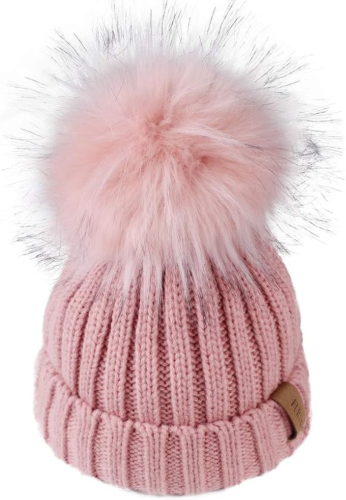 FURTALK Kids Winter Hat Toddler Knitted Pom Beanie Hat Cotton Lined Faux Fur Pom Pom Cap Baby Gir... | Amazon (US)