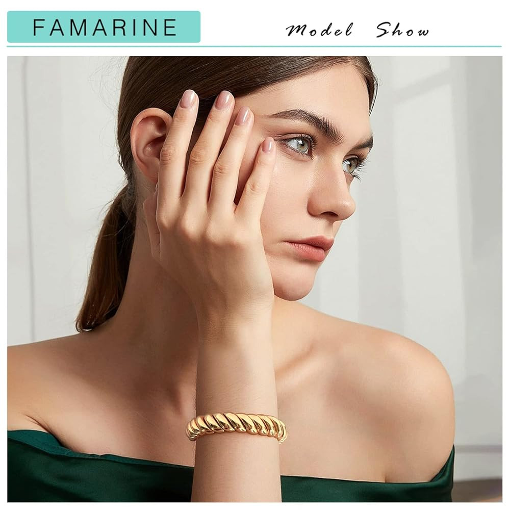 FAMARINE Gold Silver Chunky Bangle Bracelet for Women Men | Amazon (US)