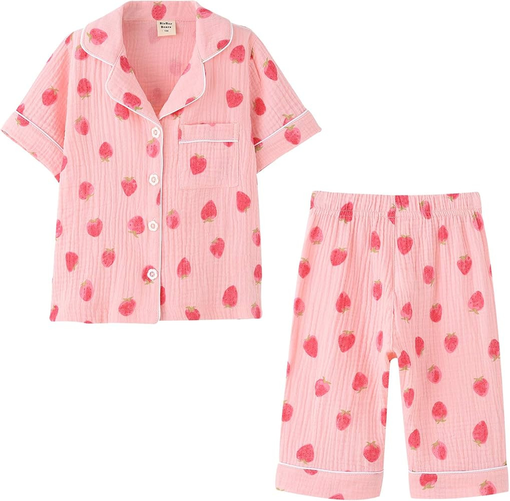 ACESTAR Toddler Girls Boys Pajamas Set Summer 2 Pcs Pjs Set - Kids Short Sleeve Button Down Sleep... | Amazon (US)