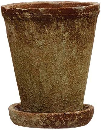 Creative Co-Op Cement Saucer, Distressed Terra-Cotta Finish, Set of 2 (Holds 5" Planter Pot, Brow... | Amazon (US)
