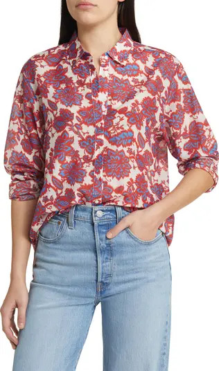 Floral Beau Cotton & Silk Button-Up Shirt | Nordstrom