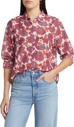 Floral Beau Cotton & Silk Button-Up Shirt | Nordstrom