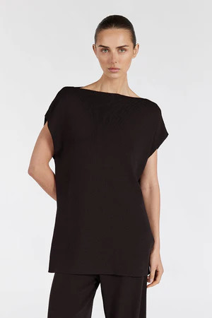 MABLE BITTER CHOC LONGLINE KNIT TOP | DISSH