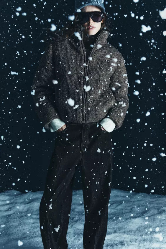 THERMAL INSULATED CABLE KNIT BOMBER ANORAK | Zara US