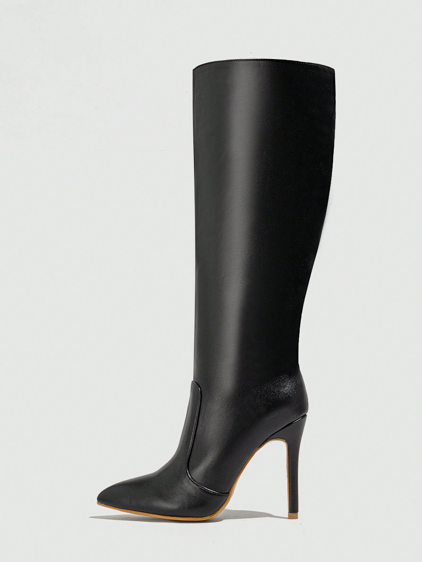 Women's Pointed Toe Stiletto Heel Side Zipper Knee-High Boots Leather Boots, Autumn And Winter Fo... | SHEIN