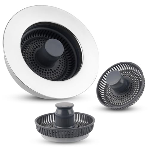 3 in 1 Kitchen Sink Strainer Stopper Combo with Additional 2pcs Strainers Pop Up Kitchen Sink Drain for US Standard 3-1/2 inch Drain Filter, Chrome Stainless-Wraped Shell, Anti-Clog | Amazon (US)