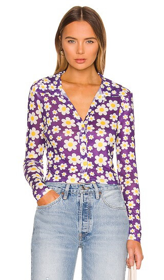 Dione Button Front Top in Purple Multi | Revolve Clothing (Global)