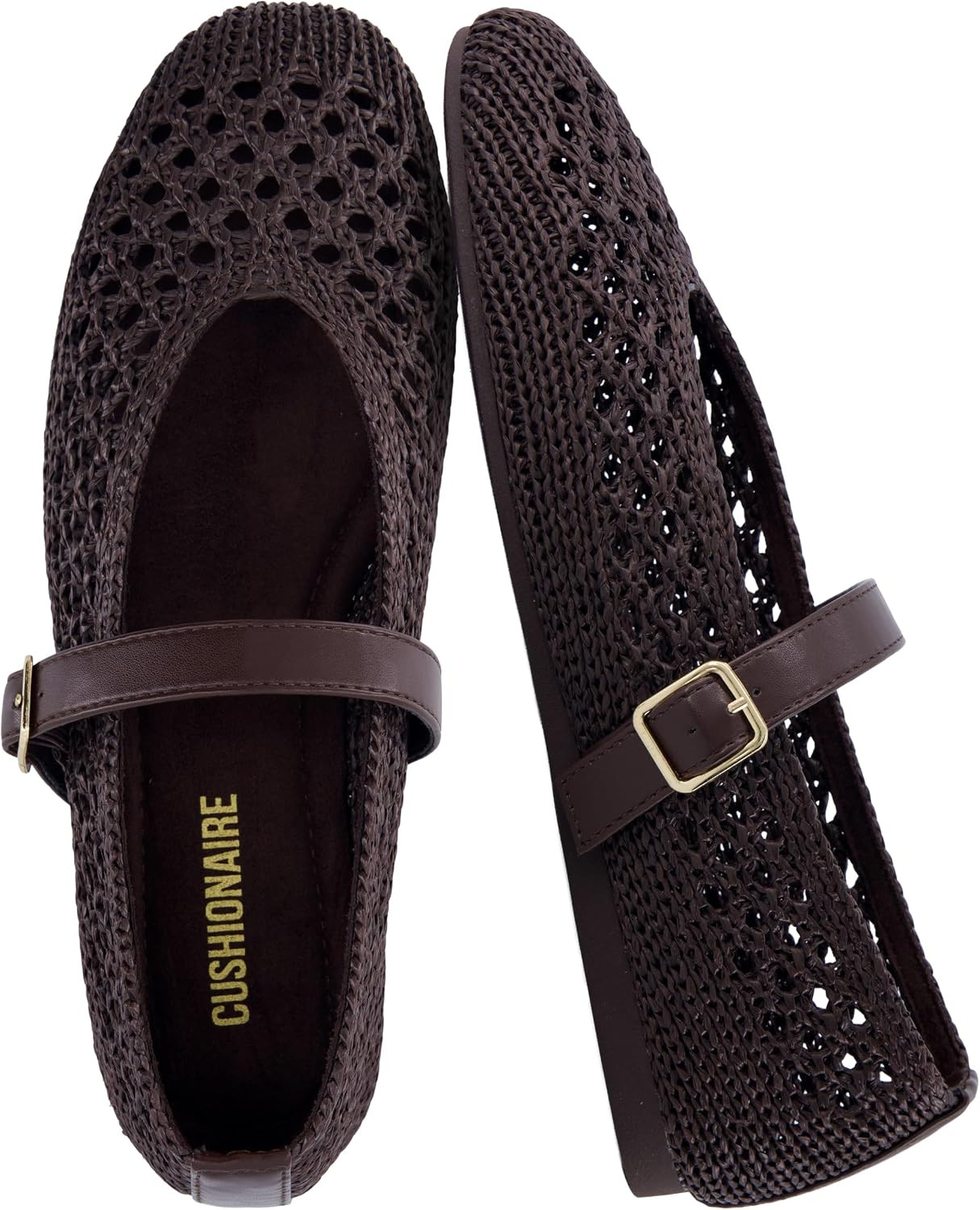 CUSHIONAIRE Graff Mary Jane Shoes for Women, Woven Ballet Flats with Adjustable Buckle Strap, Lightweight Slip On Shoes | Amazon (US)