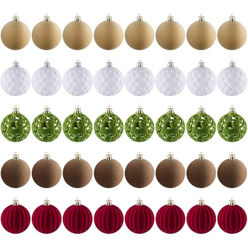 Seachrgif 40PCS Velvet Ornaments for Christmas Tree, Shatterproof Flocked Decorative Hanging Ornaments for Xmas Tree Decorations (2.36inch) | Amazon (US)