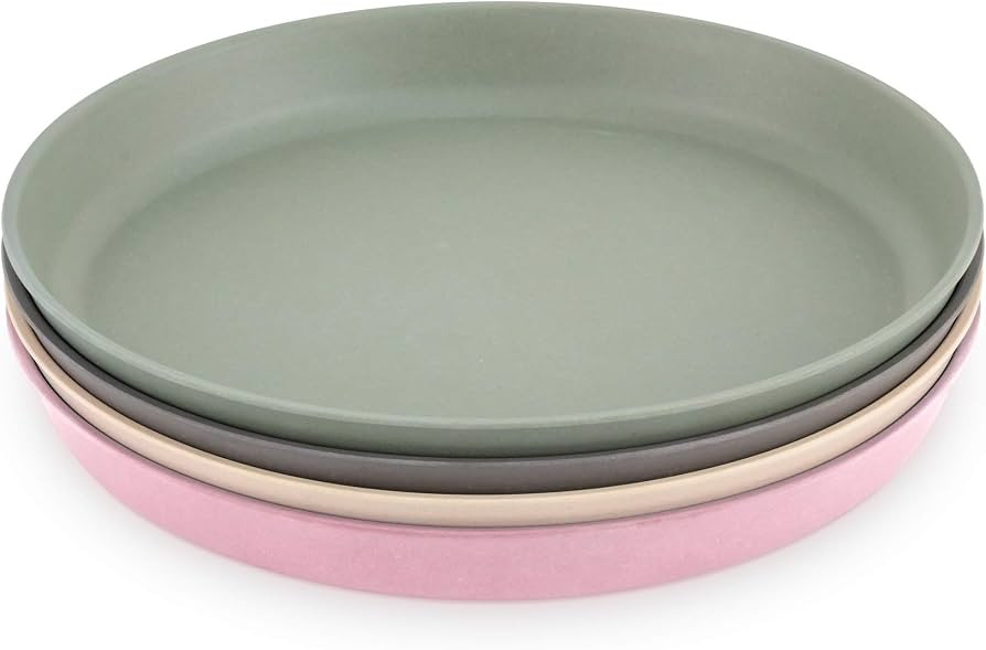 WeeSprout Bamboo Plates, Set of 4, Kid-Sized Dinnerware, Dishwasher Safe Melamine Dishware (Pink,... | Amazon (US)