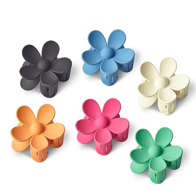 Amazon.com : Hair Claw Clips, 6 PCS Flower Hair Clips for Women Big Jaw Clips Strong Hold Non Sli... | Amazon (US)