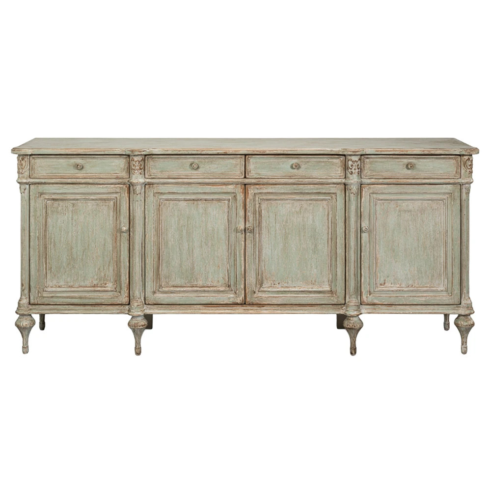 Callow French Country Distressed Sage Green Pine Wood Sideboard | Kathy Kuo Home