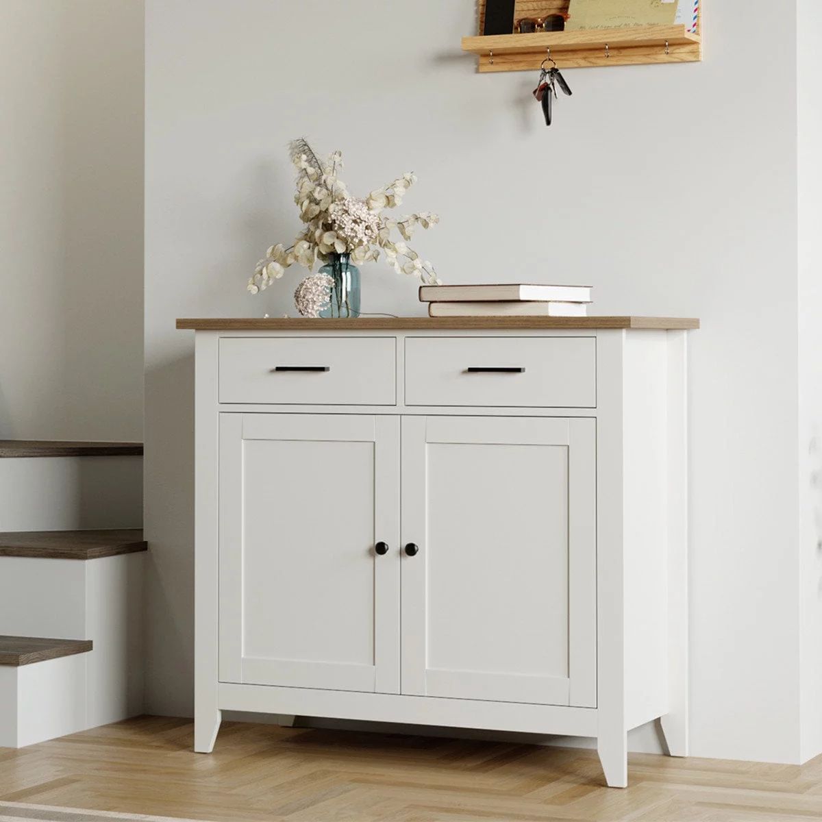 Homfa Entryway Storage Cabinet, Sideboard with 2 Drawers for Kitchen Living Room, White - Walmart... | Walmart (US)