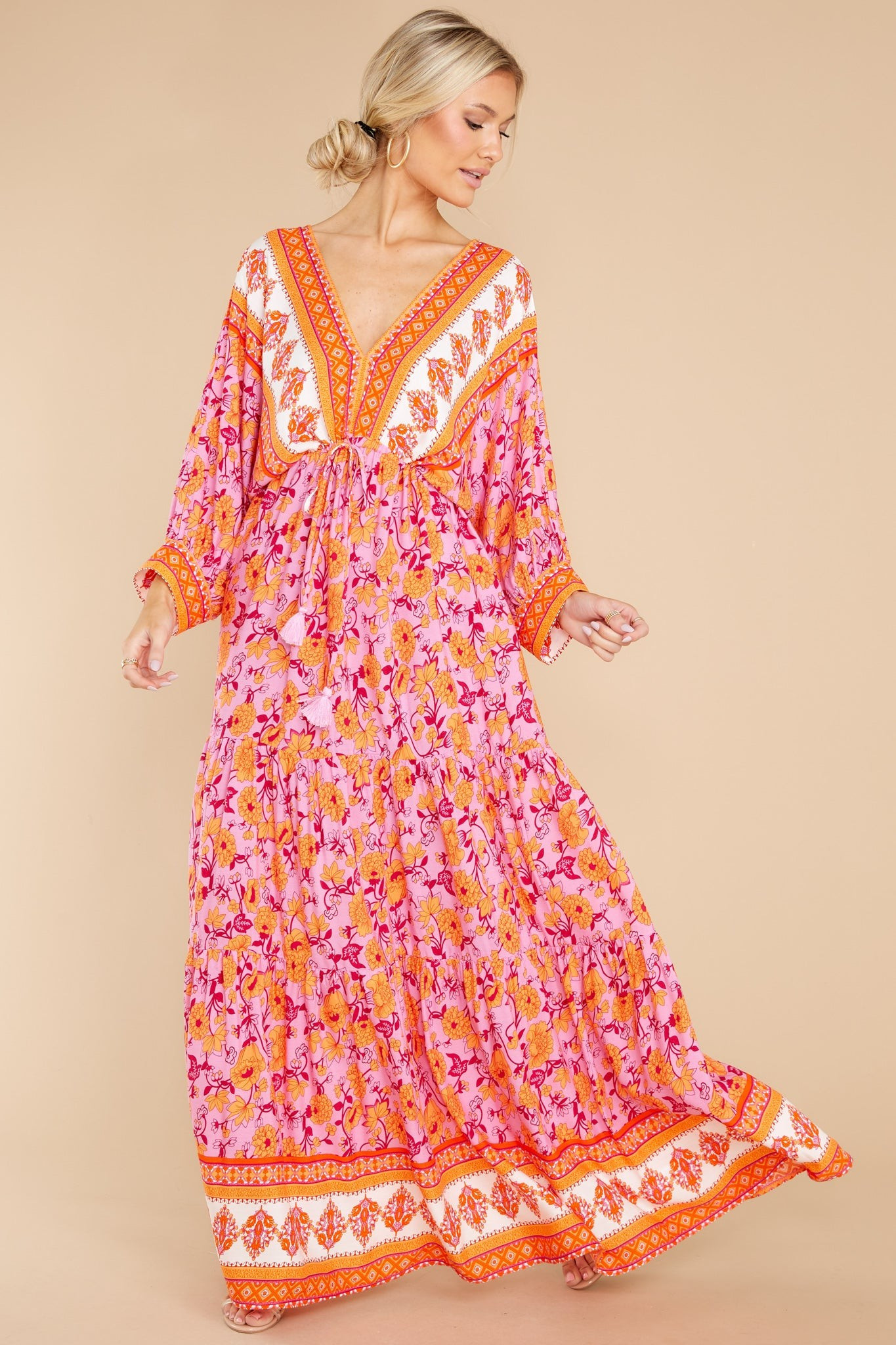Growing Closer Pink And Orange Floral Maxi Dress | Red Dress 