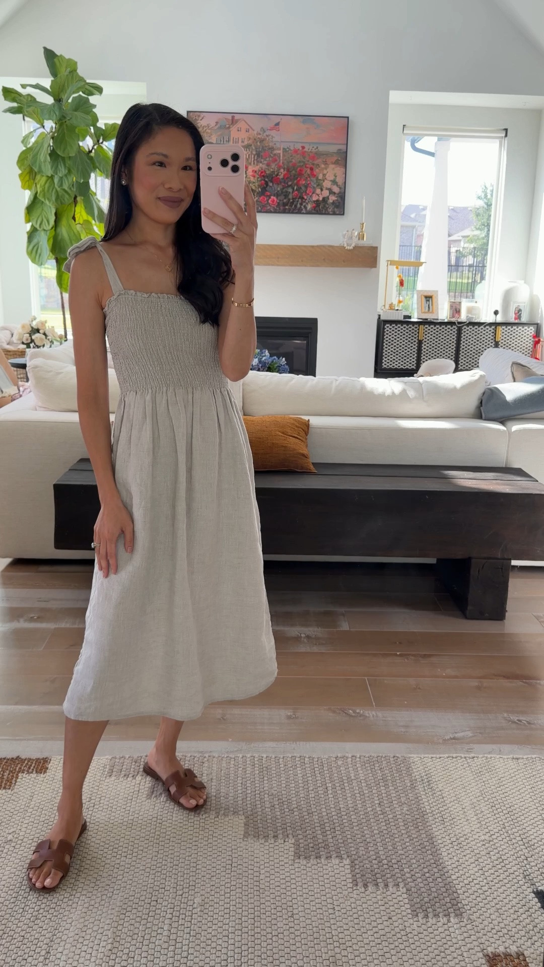 Linen smocked dress on sale at Aritzia. I wore this last summer when I was pregnant in my second trimester and it was so comfortable. Now it’s perfect for nursing with straps you can tie. Wearing size small (I sized up for the bump, but it’s super smocked so still comfortable now)

#LTKmomlife #LTKSaleAlert #LTKPetite