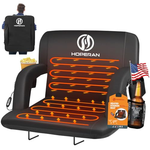Double Heated Stadium Seats for Bleachers with Back Support 21" Wide Cushion, Extra Portable Bleacher Seat Foldable Stadium Chair, USB 3 Levels of Heat, 5 Pockets for Outdoor Camping Games Sports | Amazon (US)