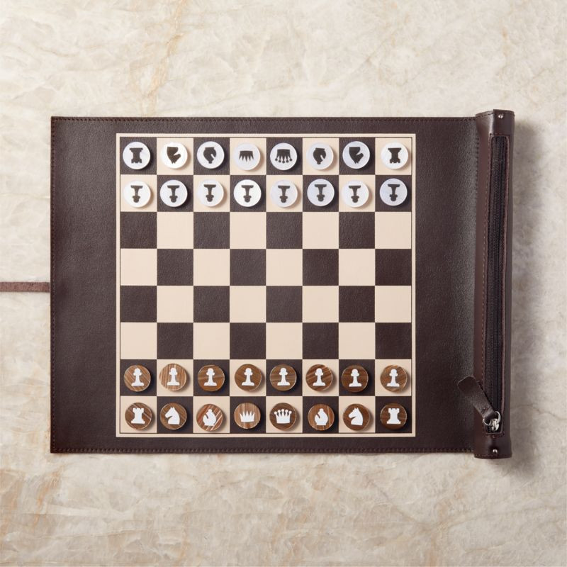 Voyage Brown Leather and Resin Travel Chess/Checkers Set | CB2 | CB2