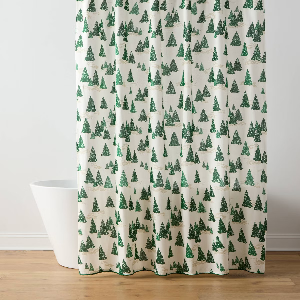 Tree Shower Curtain with Pom Pom Lace Trims Green - Threshold™ | Target